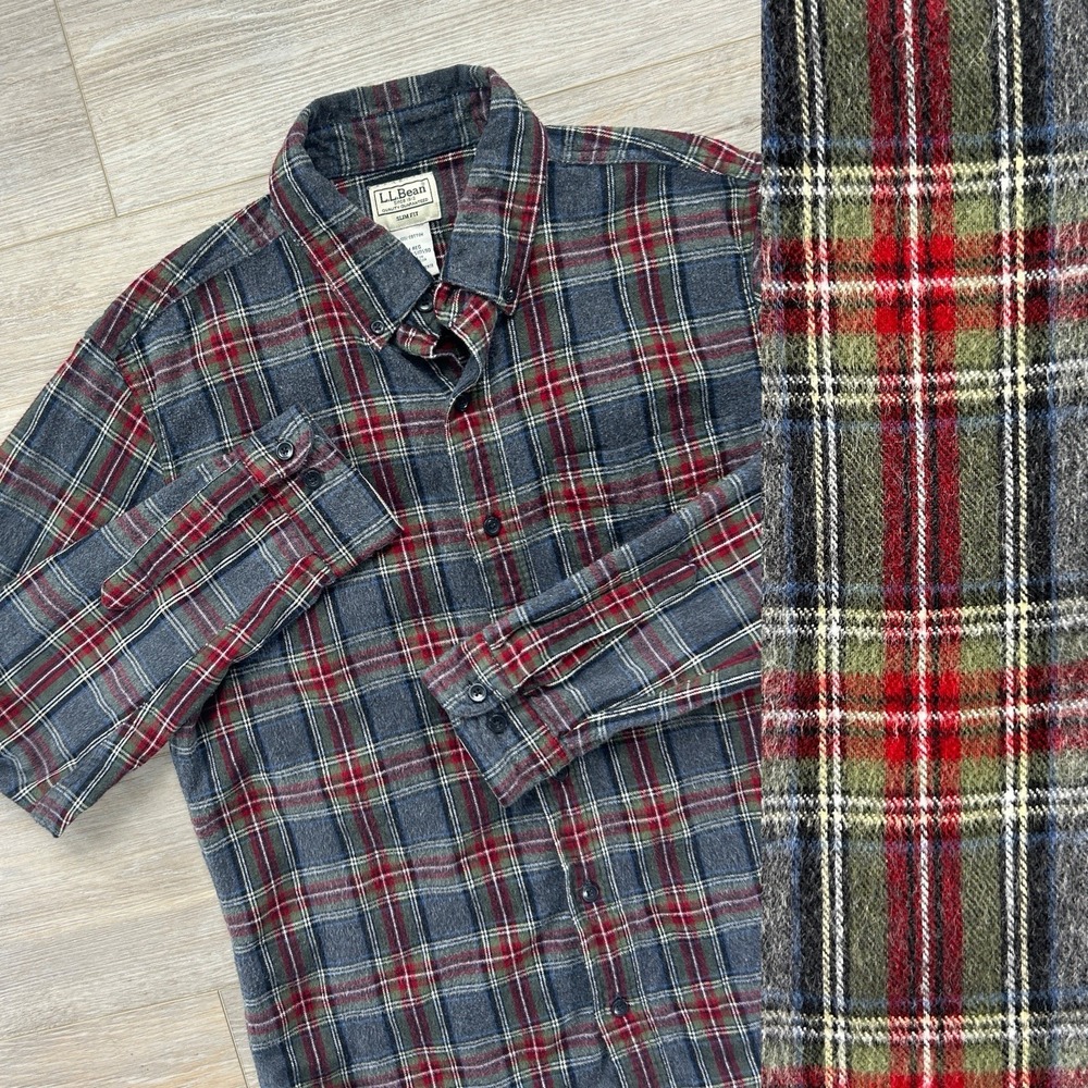 L.L.Bean Medium Slim Fit Flannel Button Down Plaid Cotton Soft Casual Outdoor